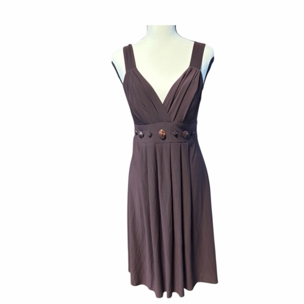 Bisou Bisou Brown Embellished Sleeveless Dress